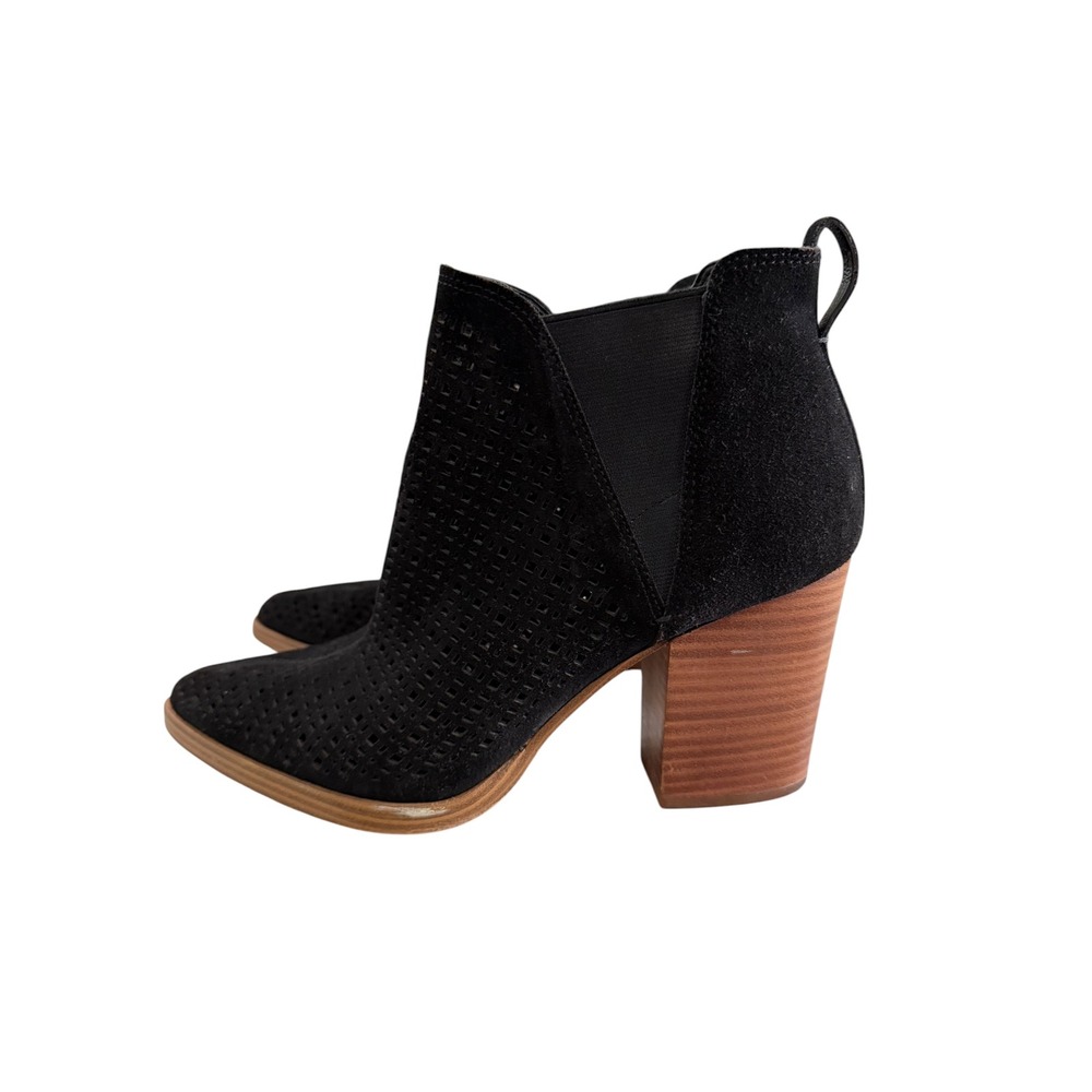 Marc Fisher LTD Yale Black Suede Perforated Pointed Toe Block Heel Booties 8M